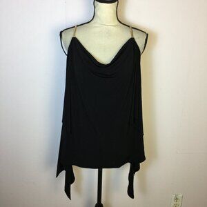 Express Blouse Tank Top XL Womans Black Knit Gold Straps Asymmetric Hem Vtg Y2K